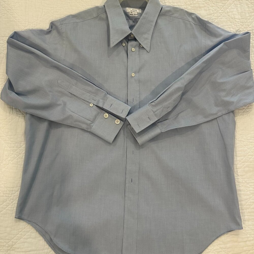 Anto Beverly Hills Custom-Made Button-Down Men Dress Shirt Solid Blue